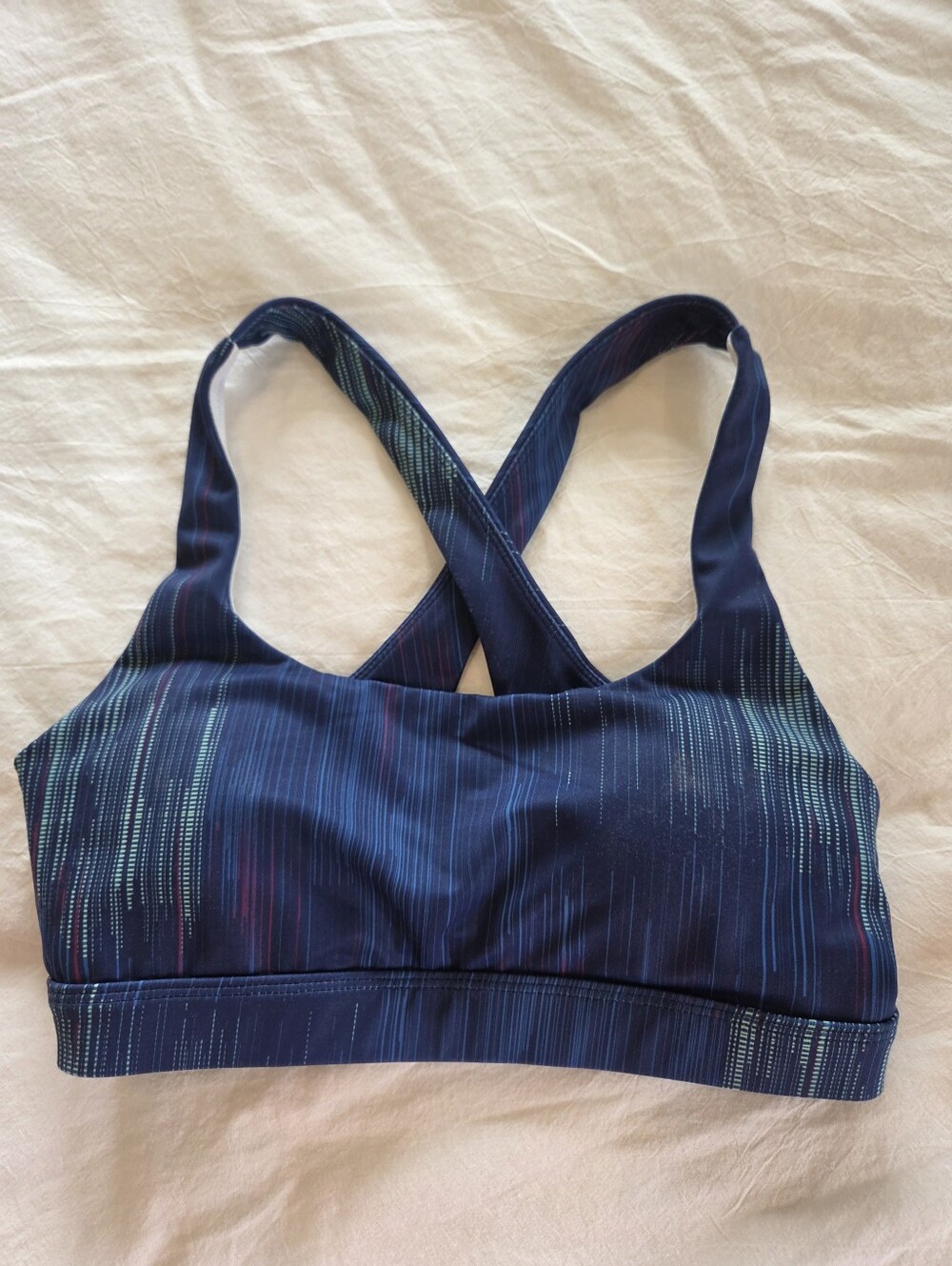 Senita Athletics Navy Pinstripe Cross-Back Sports Bra